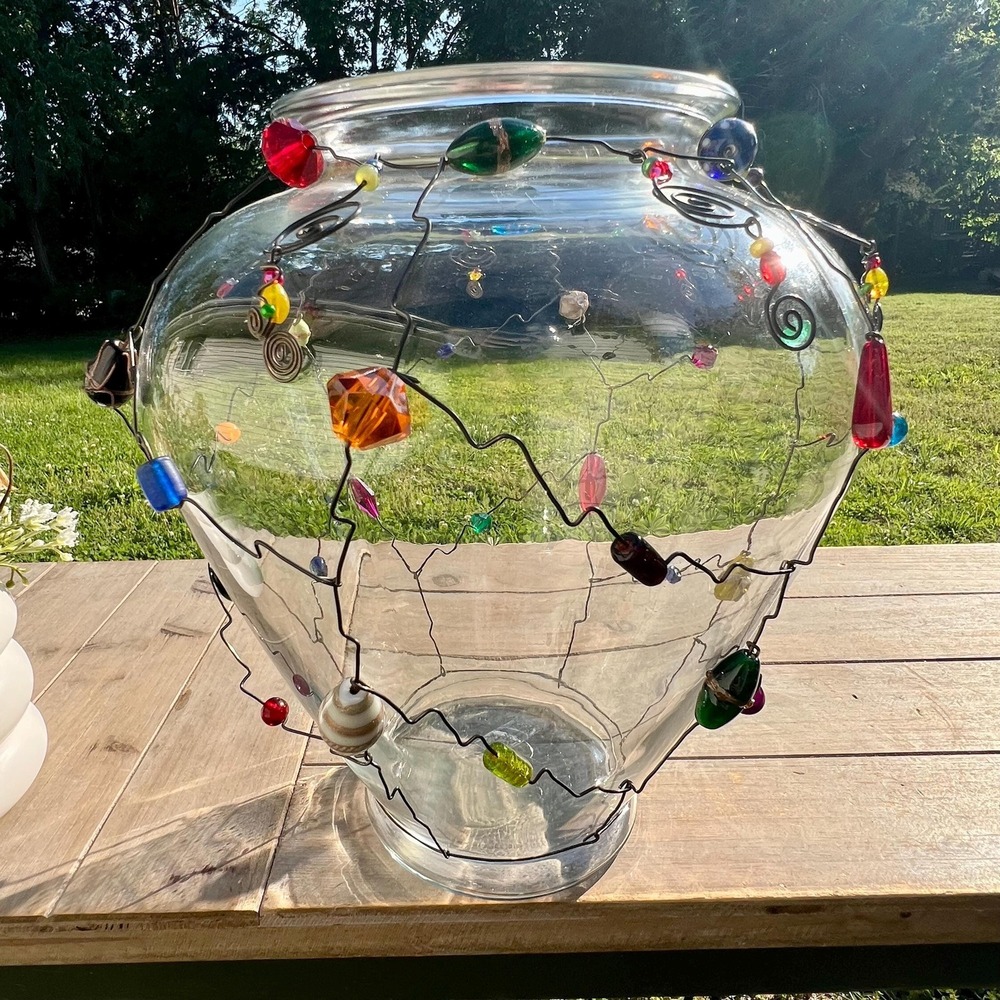 Large Wire and Beaded Glass Vase - Picture 7 of 7